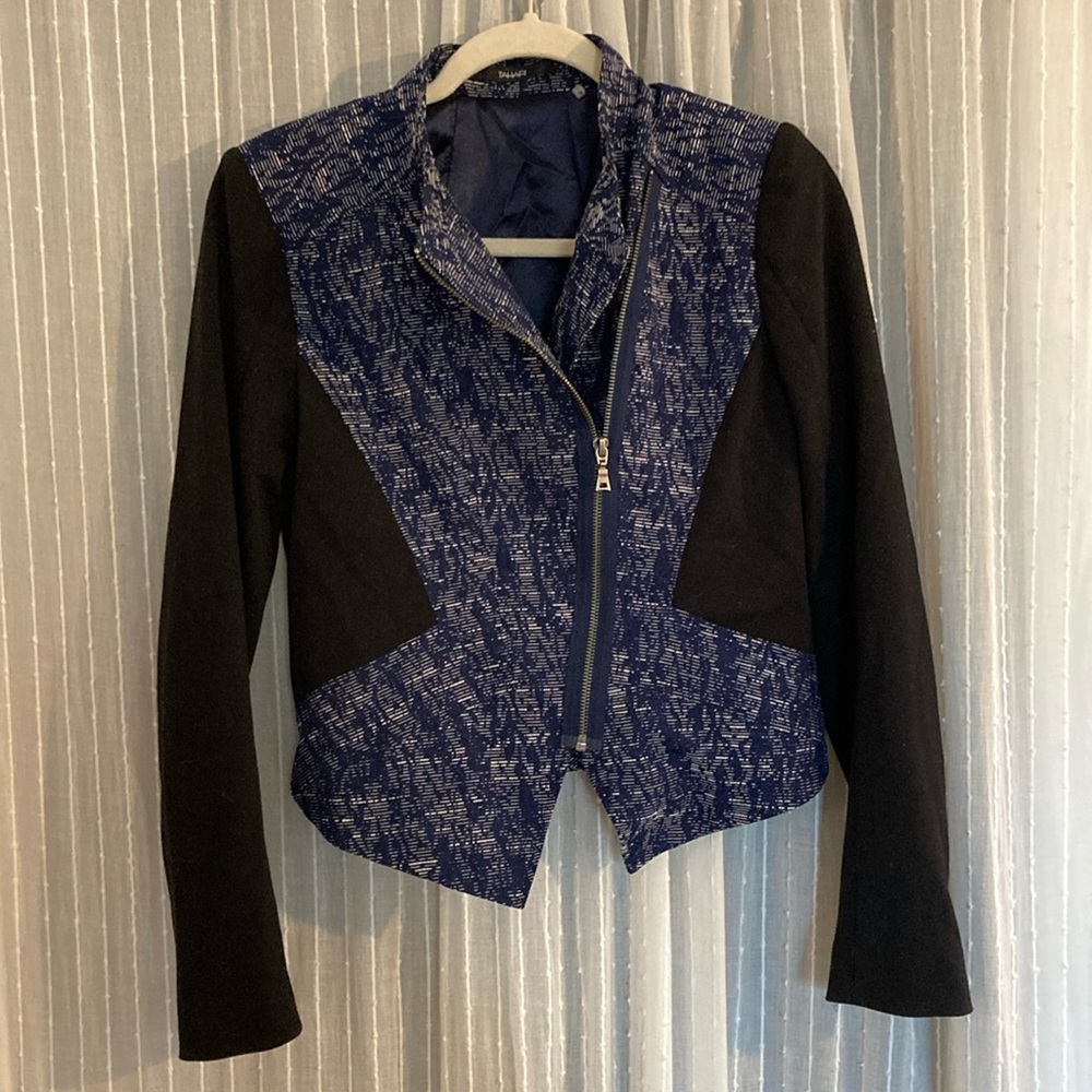 Tahari Blue and Black Zip Blazer